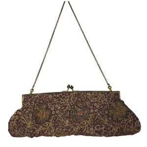 Vintage Beaded Brocade Evening Purse Floral Kiss Lock Chain Bag 1950s–60s Formal